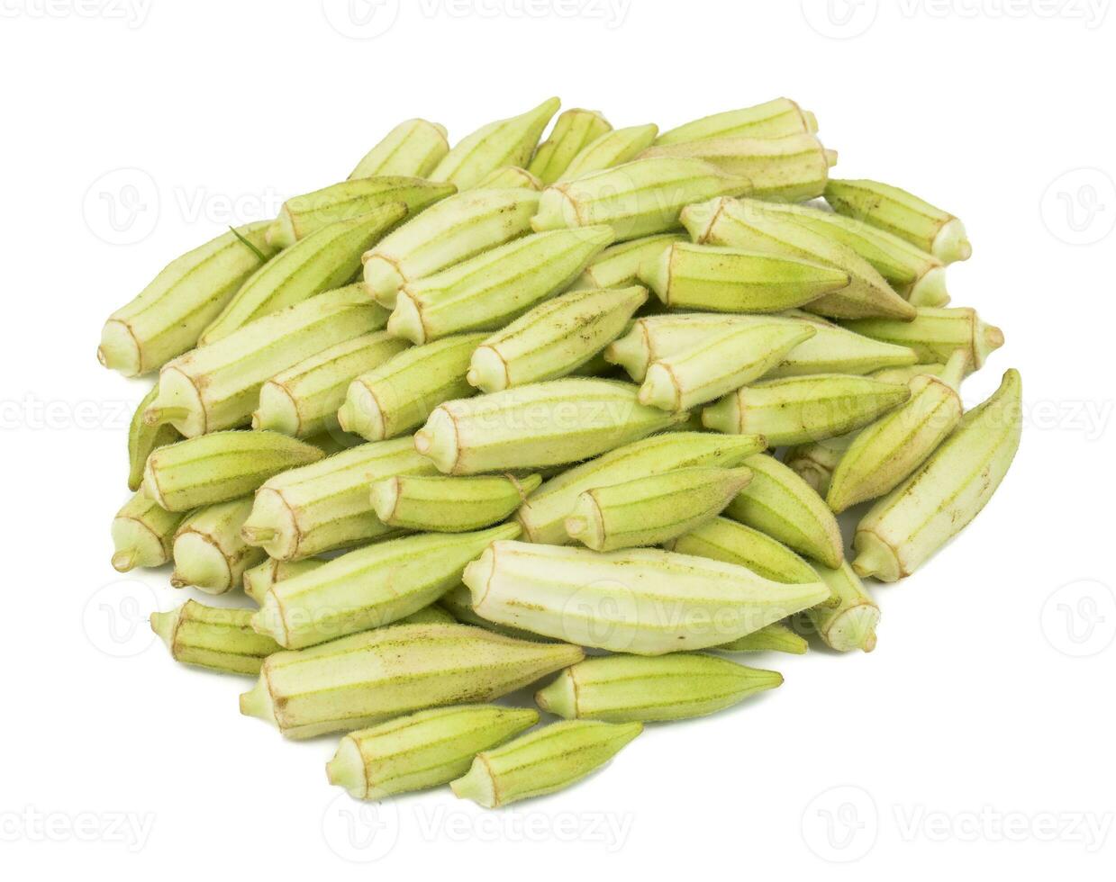 Heap of Green okra Vegetable or Lady Finger on White Background photo