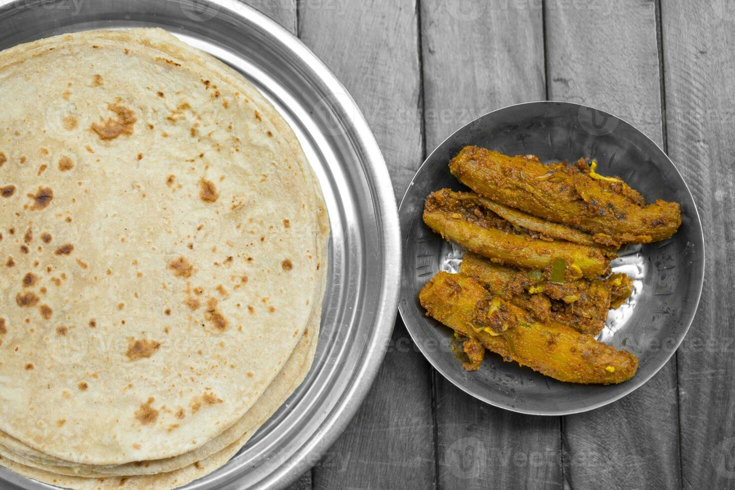 Indian Stuffed Karela With Chapati photo
