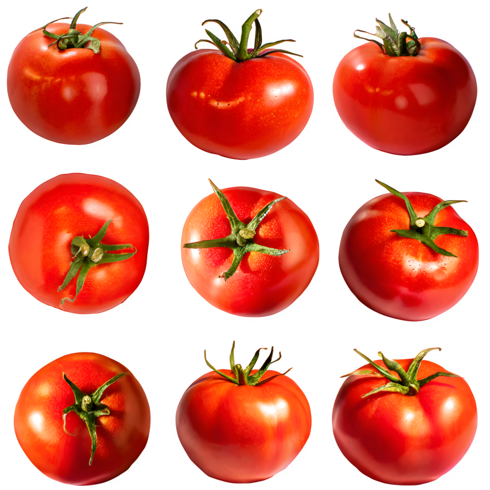 AI generated red tomatoes fruit and sliced isolated on transparent background png