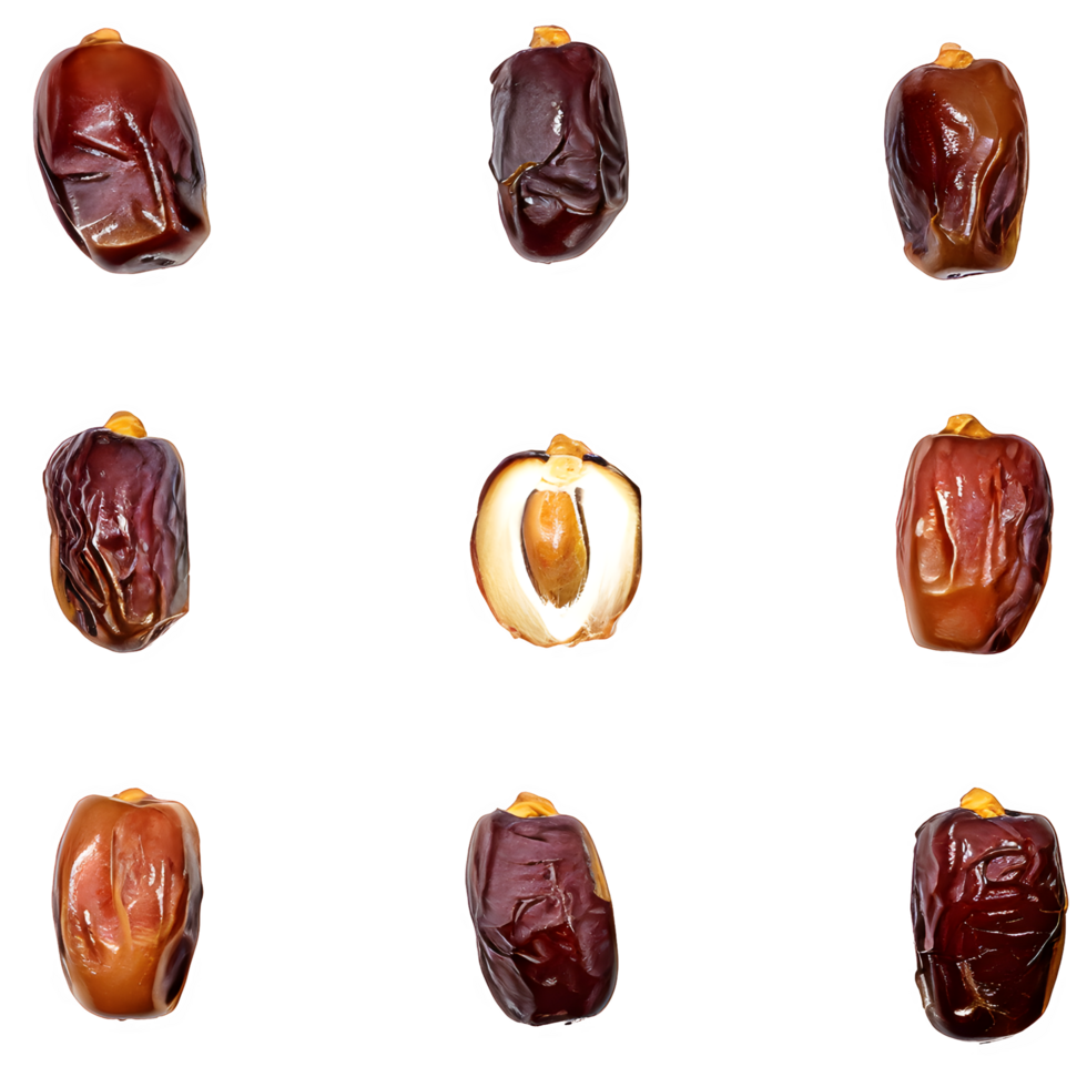 AI generated fresh dates and sliced isolated on transparent background png