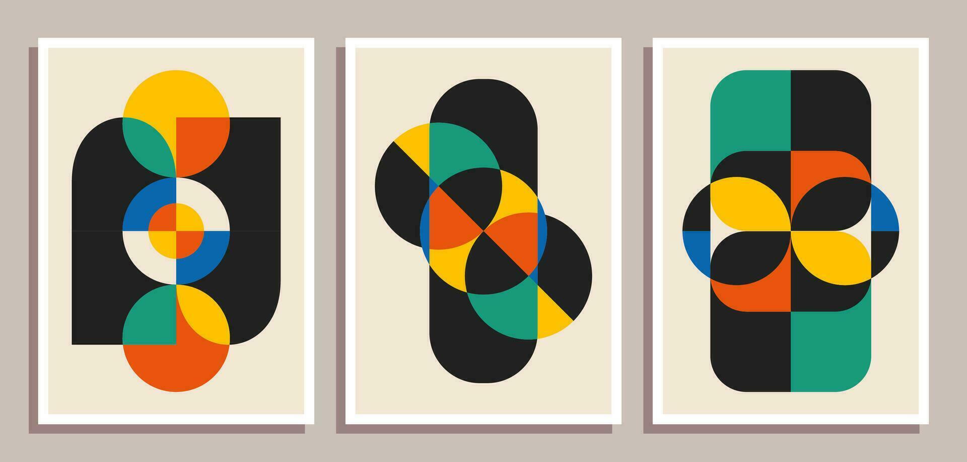 Set of minimal retro geometric design posters. Set of contemporary art wall decoration. Geometric shapes poster cover background. vector
