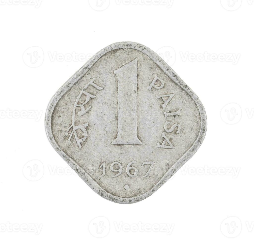 Indian old Coin or Indian Currency on White Background photo