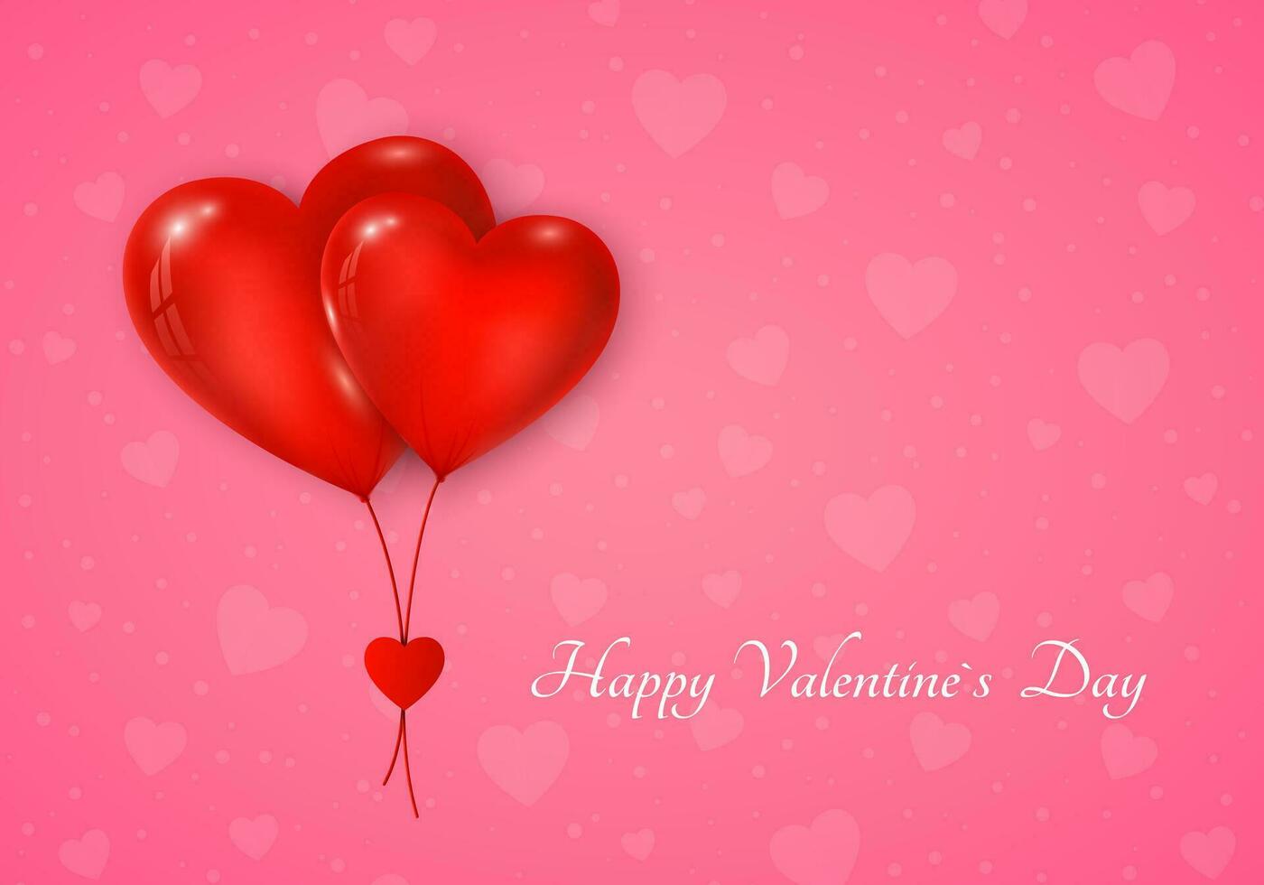 Couple of red hearts balloon with message. Valentines day greeting card on pink background. Vector illustration