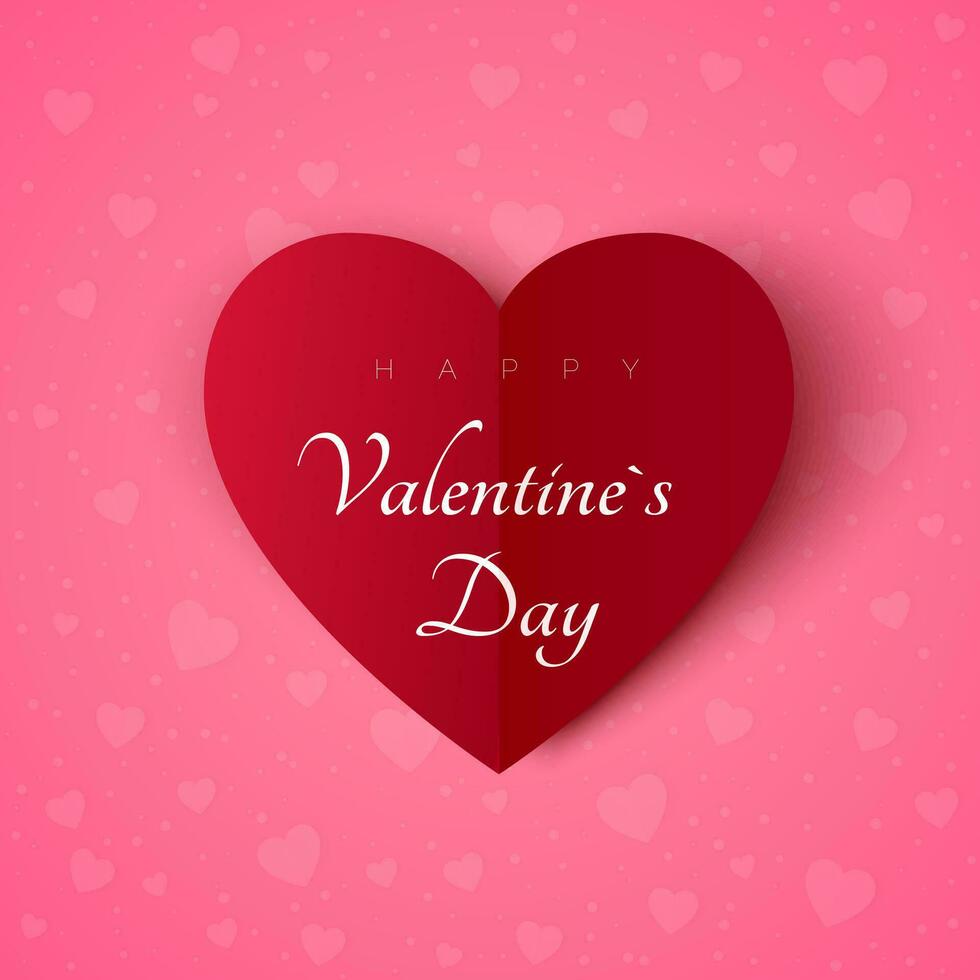 Valentines day greeting card or invitation. Holiday banner with red hearts. February 14 day of love and romantic. Be my Valentine card on pink background. Vector illustration