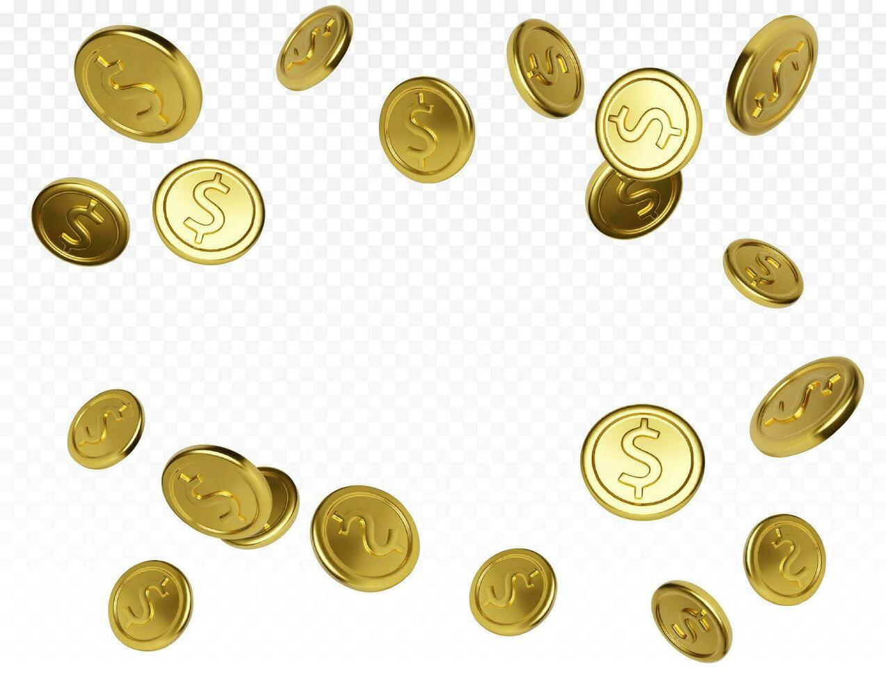 Jackpot or casino poker win element. Realistic gold coin. Cash treasure concept. Falling or flying money vector