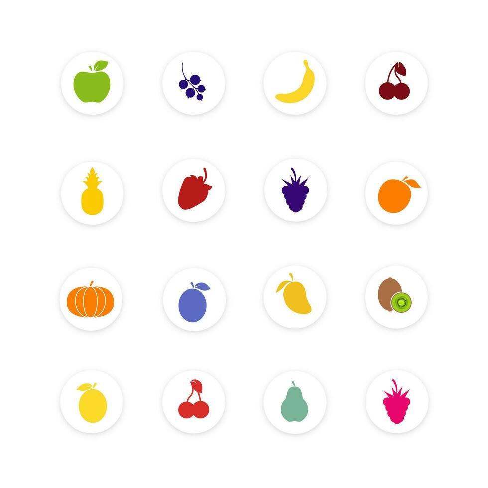 Set of fruit isoloted on white background. Healthy food collection. Flat style icons of different fruit and berries. Vector illustration
