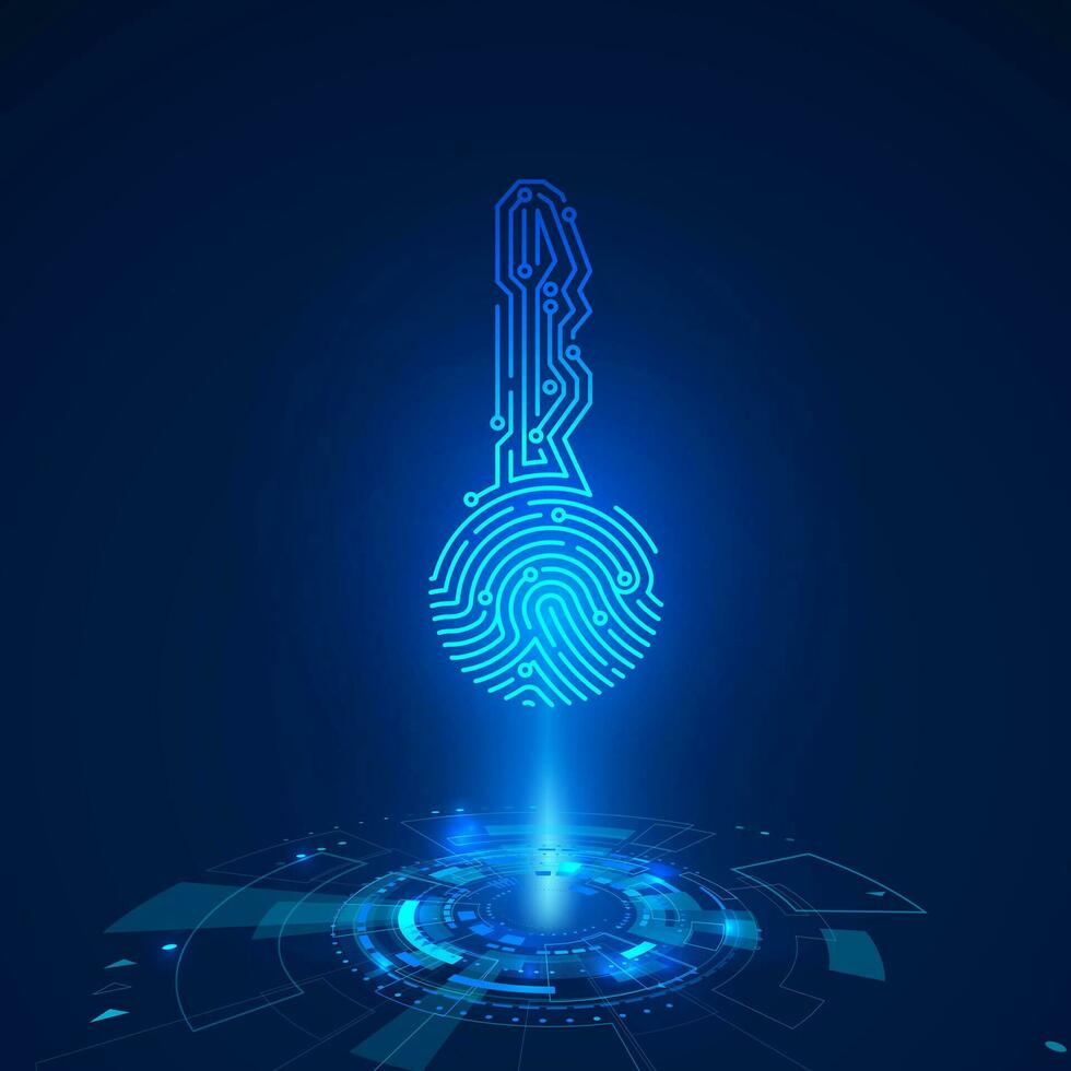Hologram of circuit key fingerprint. Futuristic HUD elements. Sci fi futuristic touch screen panel. Vector illustration