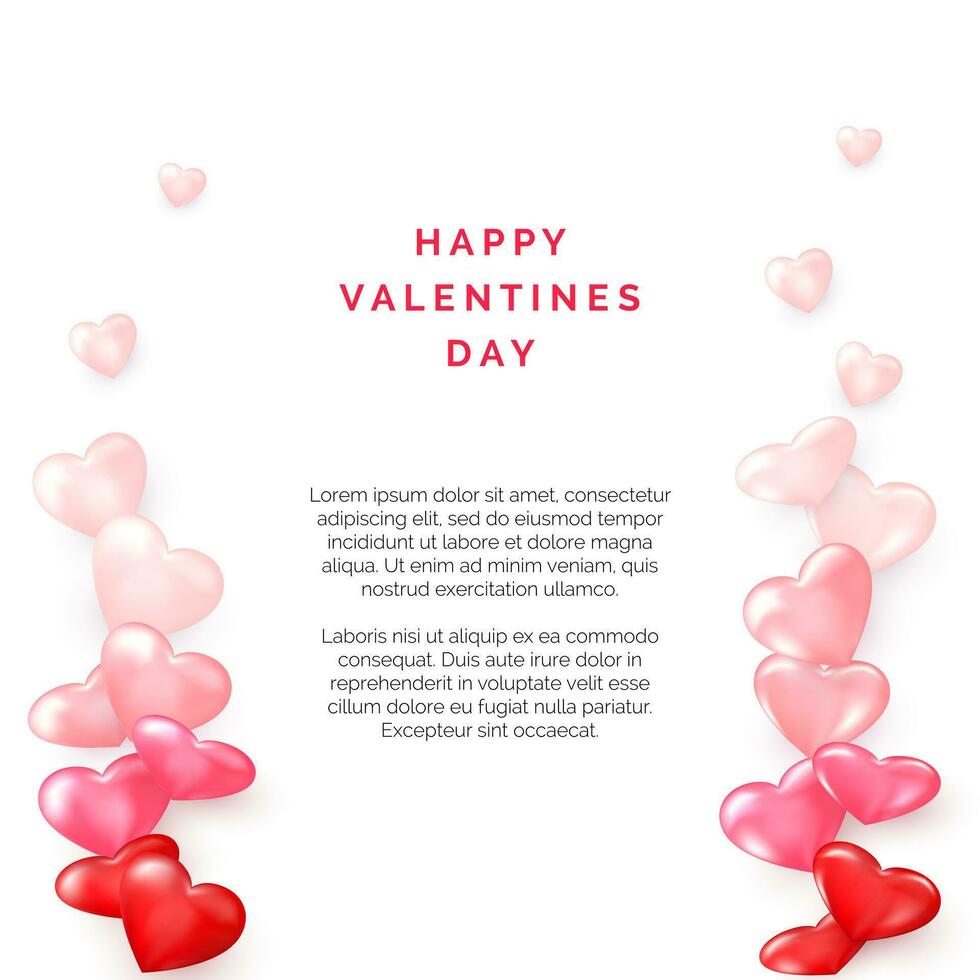 Valentine card with side frame from hearts. Romantic decoration element for Valentines Day or Womens Day. Vector illustration isolated on white background