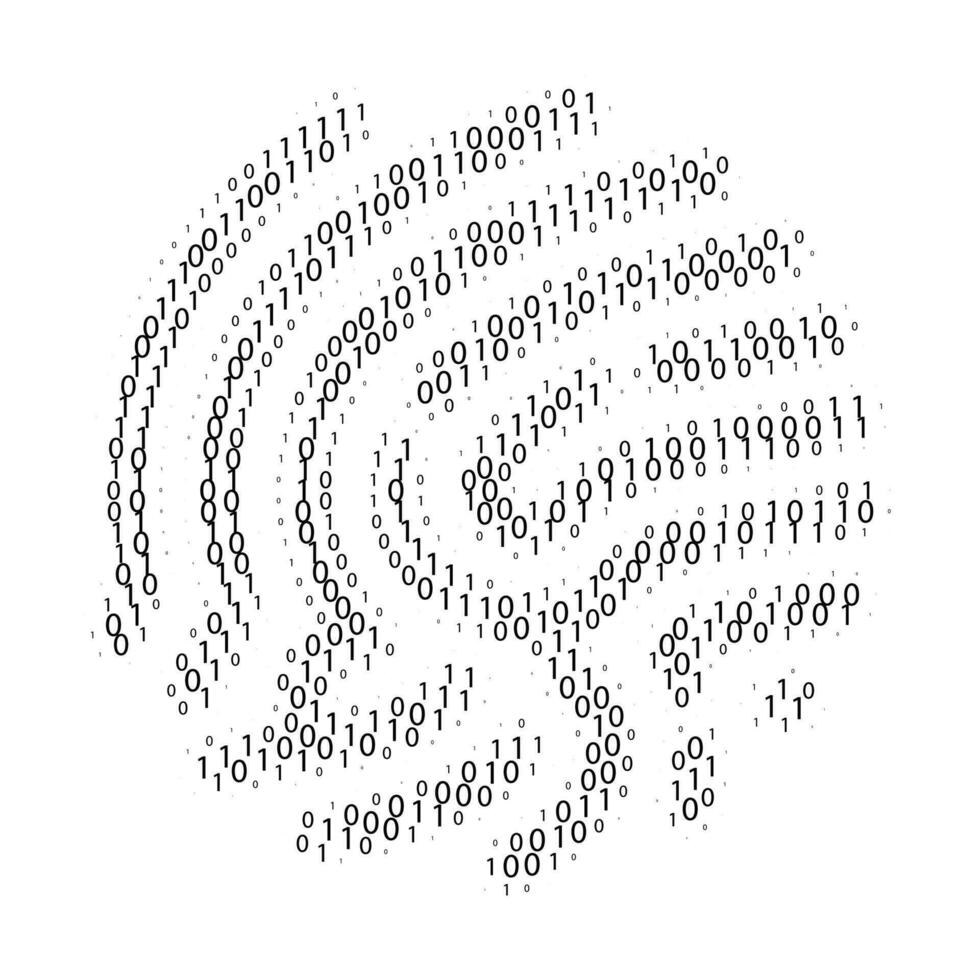 Binary code by fingerprint shape. Set of zero and one digits. Cyber security technology. Digital verification information. Black digits on white background vector