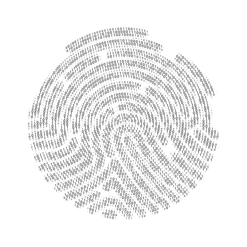 Fingerprint set of zero and one digits. Binary code by fingerprint shape. Vector illustration