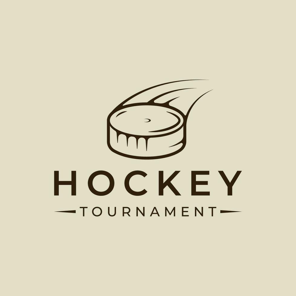 ice hockey puck logo line art vintage vector illustration template icon graphic design. winter sport club sign or symbol for tournament or shirt print stamp concept