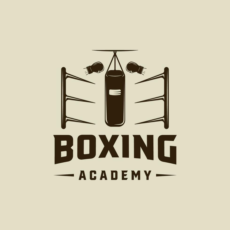 boxing ring and punch bag logo vector vintage illustration template icon graphic design. fight sport sign or symbol for academy club or shirt print with retro concept