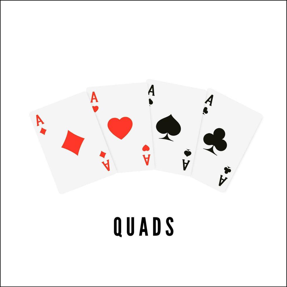 Ace. Playing card four of a kind or quads. Poker or blackjack winner cards. Vector illustration