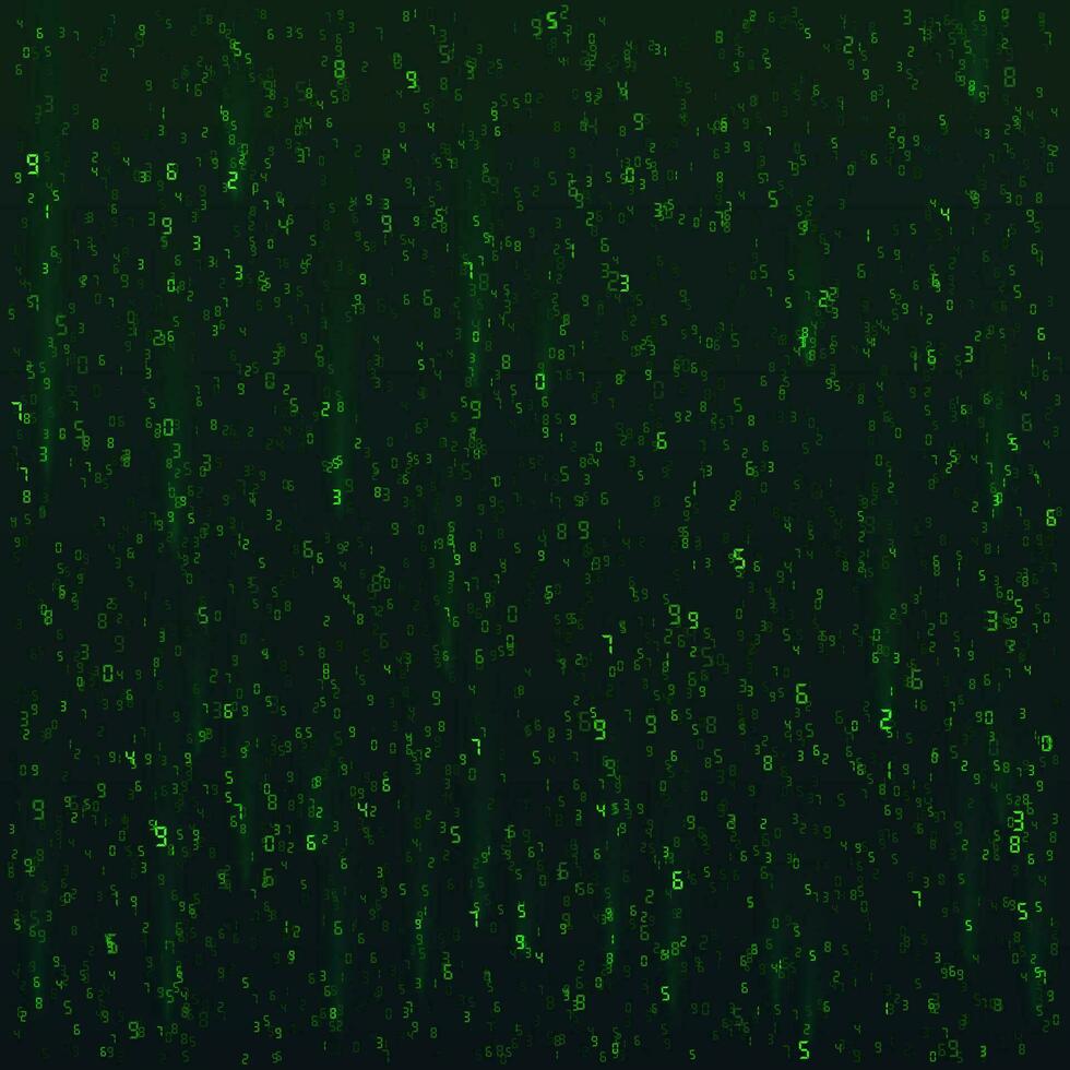 Hex code background. Digital data stream in green colors. Matrix. Vector illustration