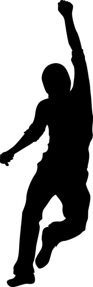 a boy with happy arms outstretched while jumping silhouette on white background vector