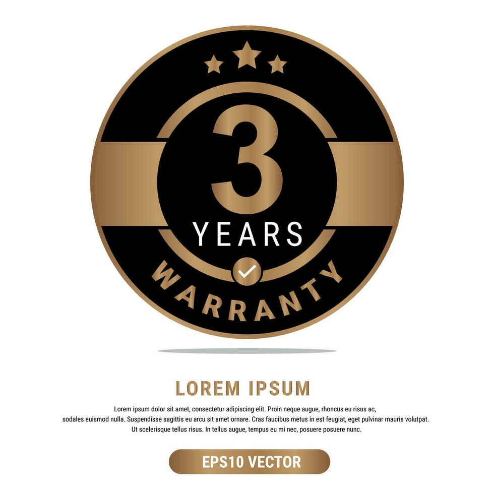 3 Year warranty vector art illustration in emas color with fantastic font and white background. Eps10 Vector