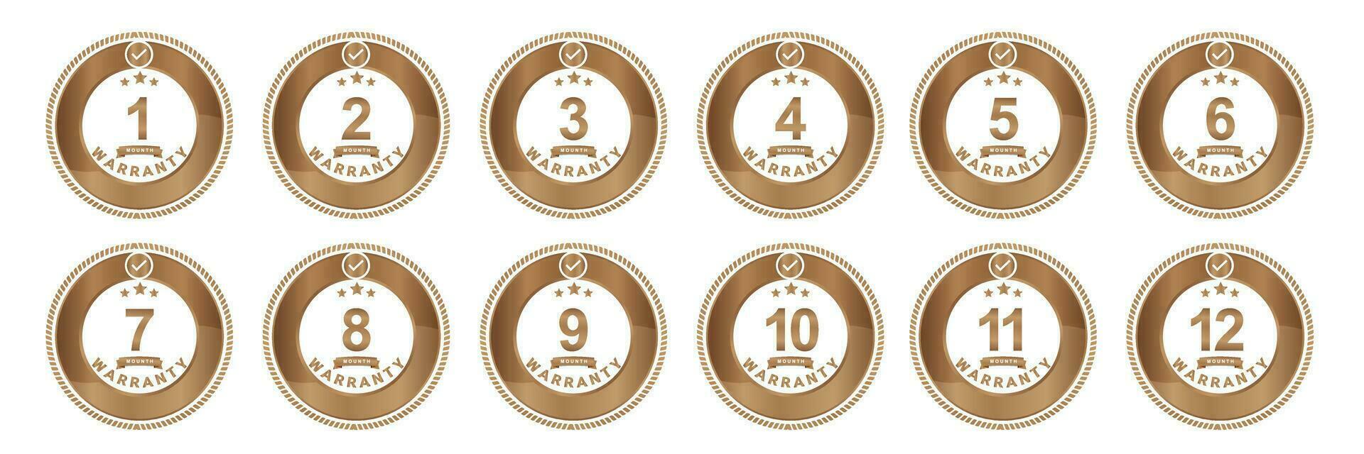 Set 12 month Year warranty vector art illustration in gold color with fantastic font and white background. Eps10 Vector