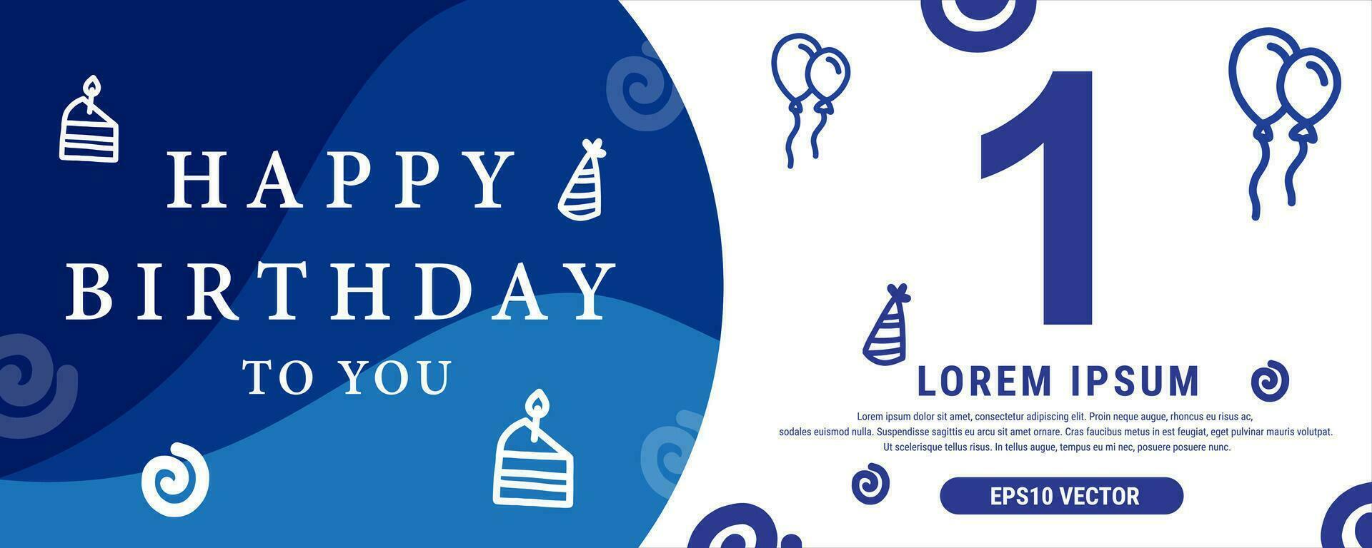 1 año celebracion creativo contento cumpleaños texto. azul color decorativo bandera diseño, vector ilustración.