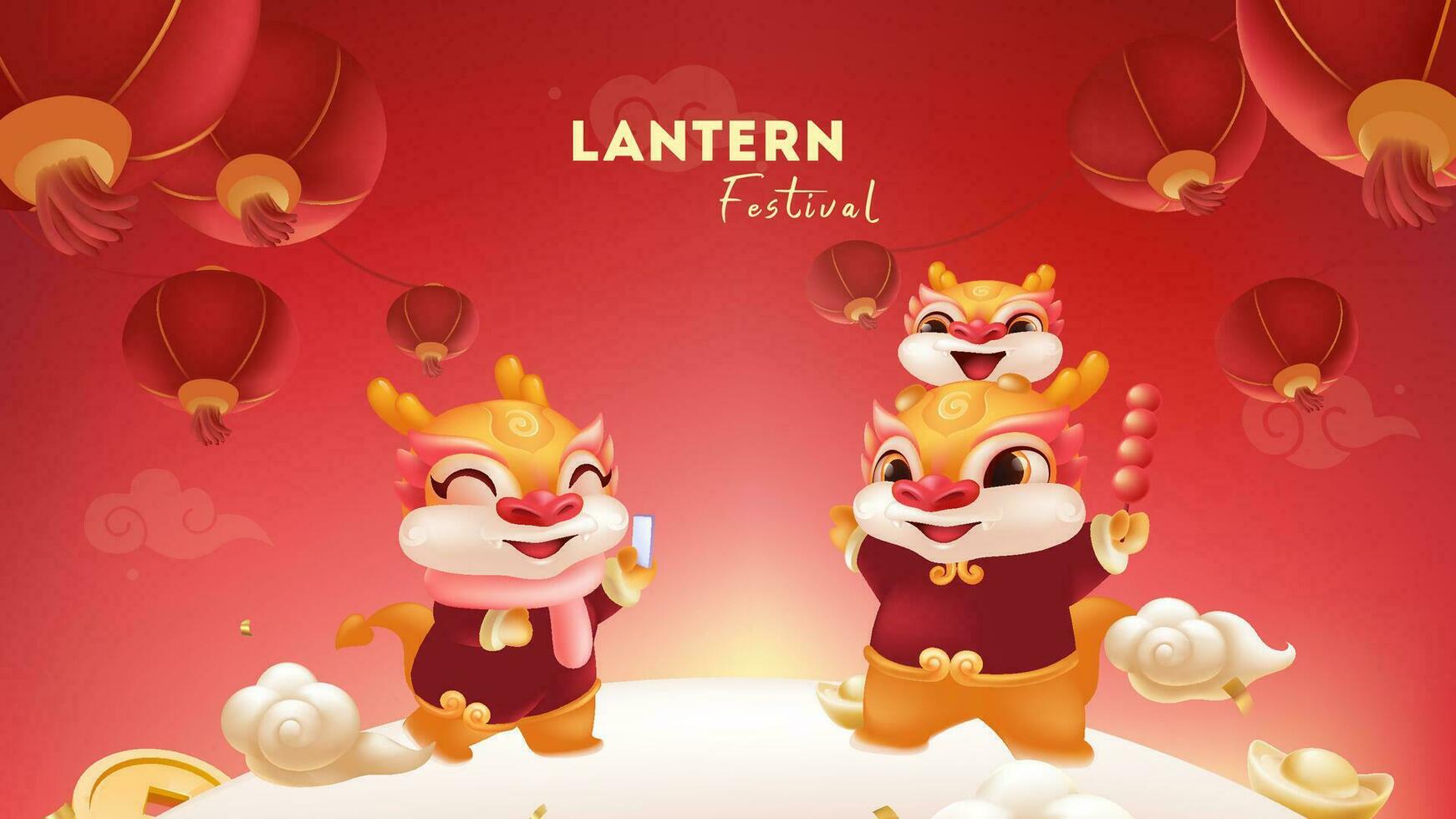Lantern Festival background design lovely dragon family is visiting the lantern party vector