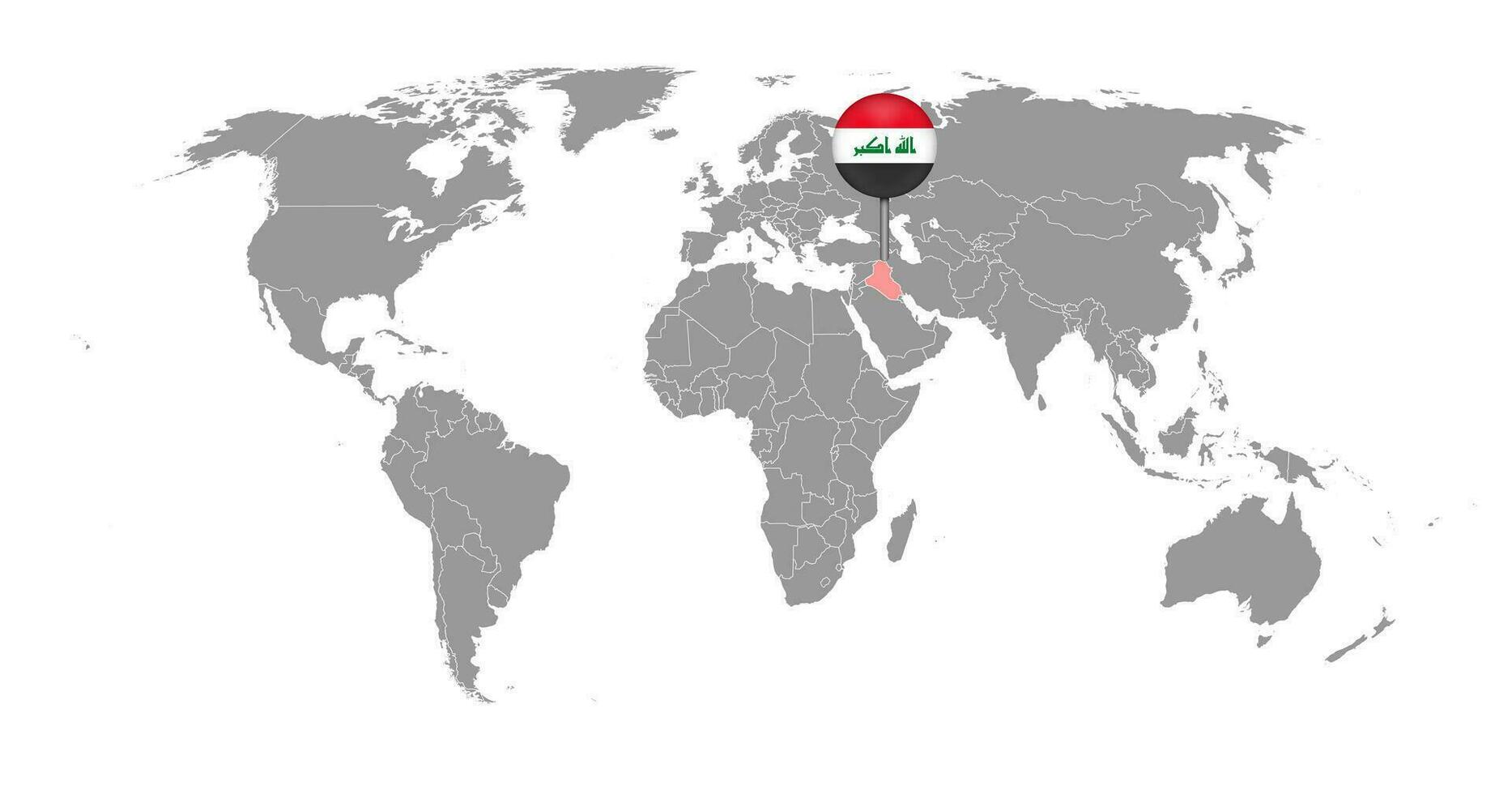 pin mapa con la bandera de irak en el mapa mundial. ilustración vectorial vector