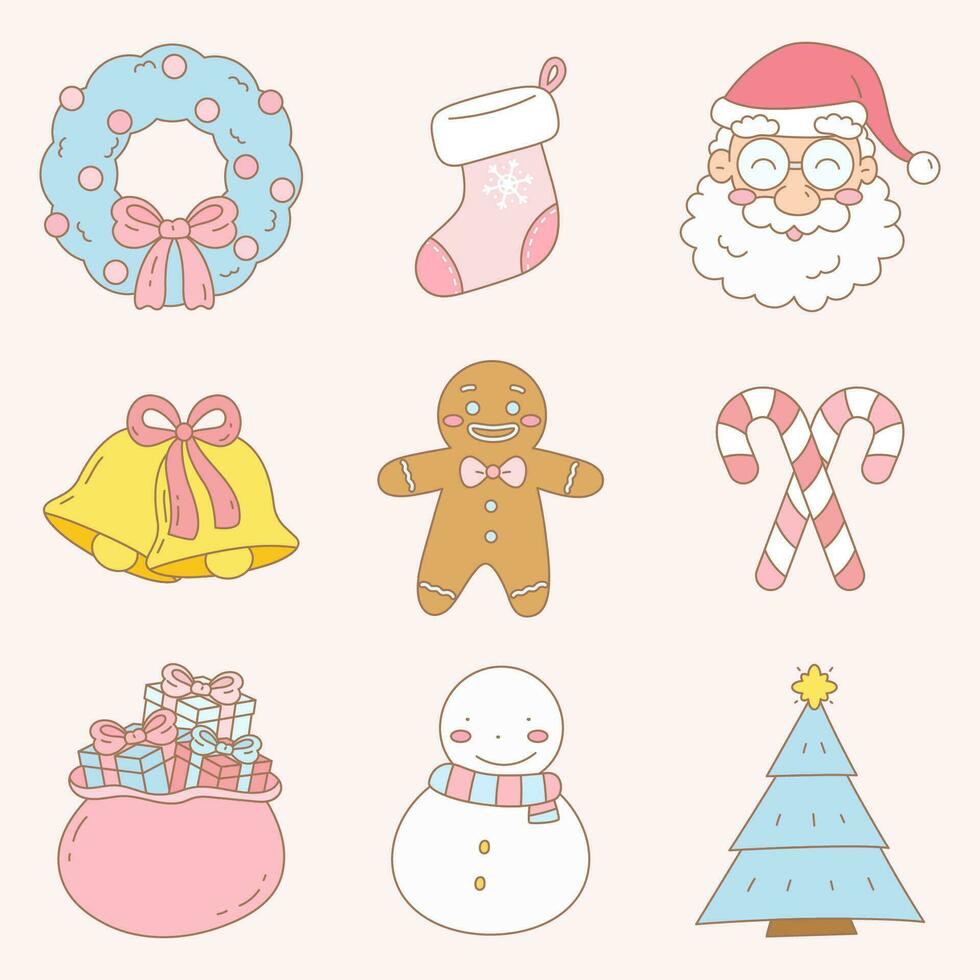 pink christmas element set vector