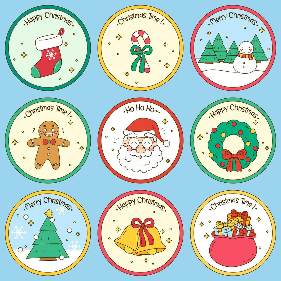 vivid christmas circle sign set vector