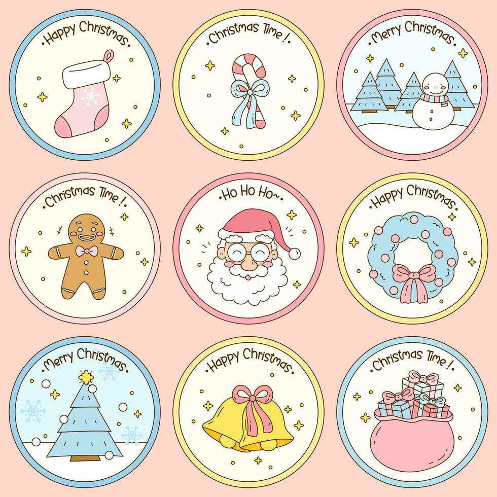 pink christmas circle sign set vector