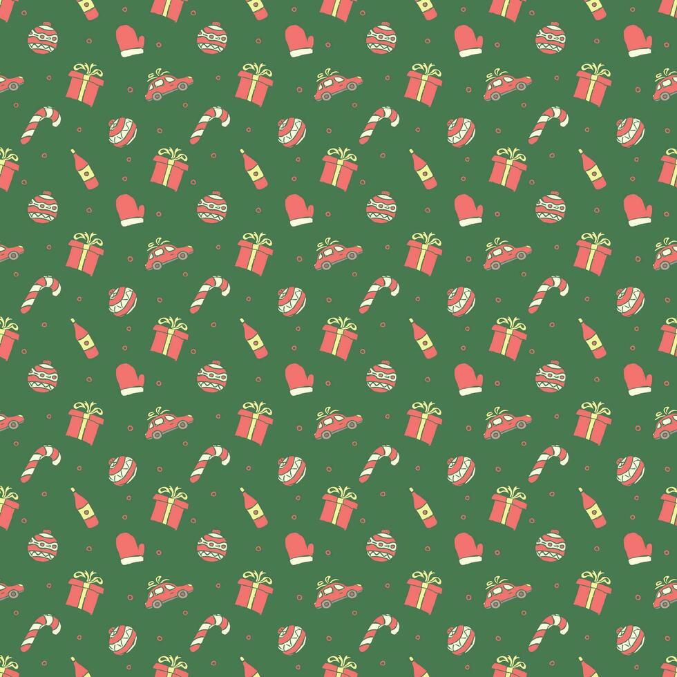 Seamless christmas pattern. New year background. Doodle illustration with christmas icons vector