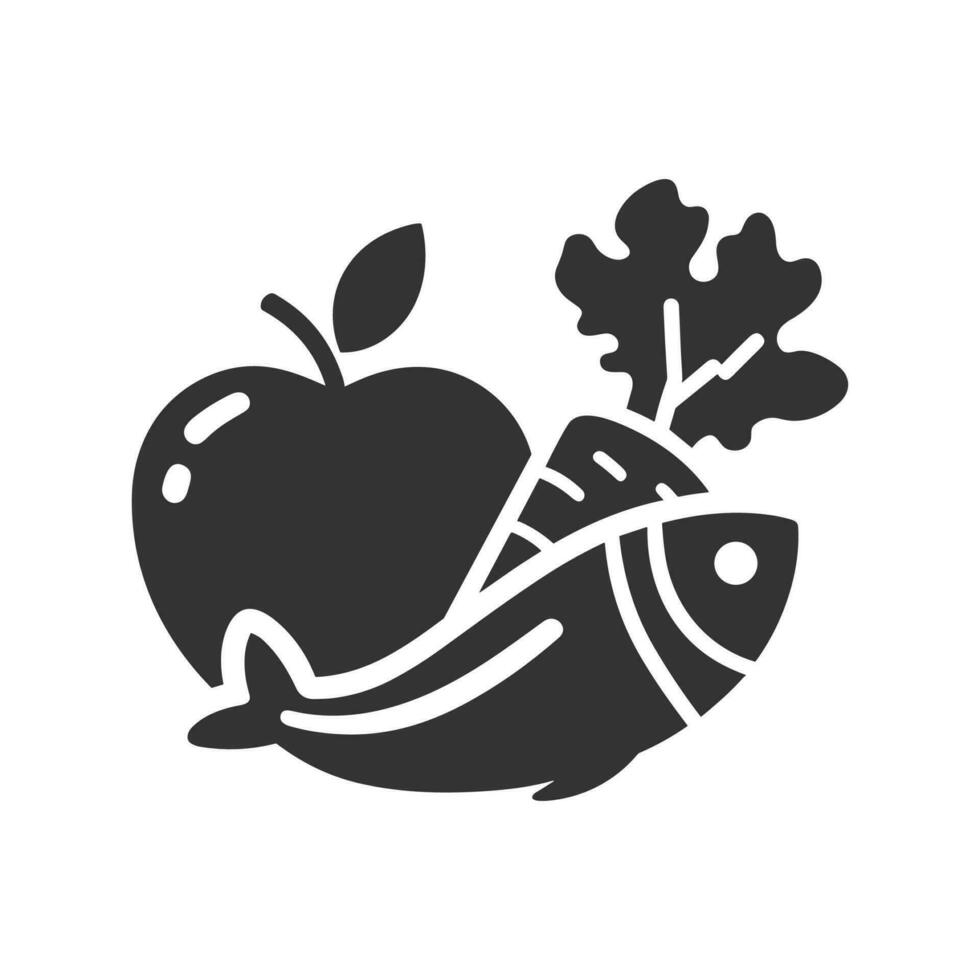 Silhouette of food of meat, vegetables and fruits, element of Thanksgiving day festive table decoration, simple black flat shape vector icon isolated with transparent background.