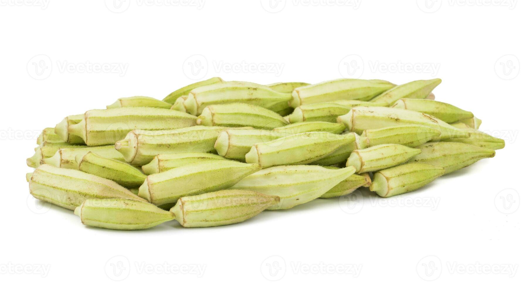 Heap of Green okra Vegetable or Lady Finger on White Background photo