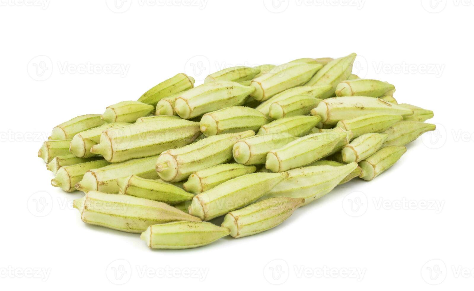 Heap of Green okra Vegetable or Lady Finger on White Background photo