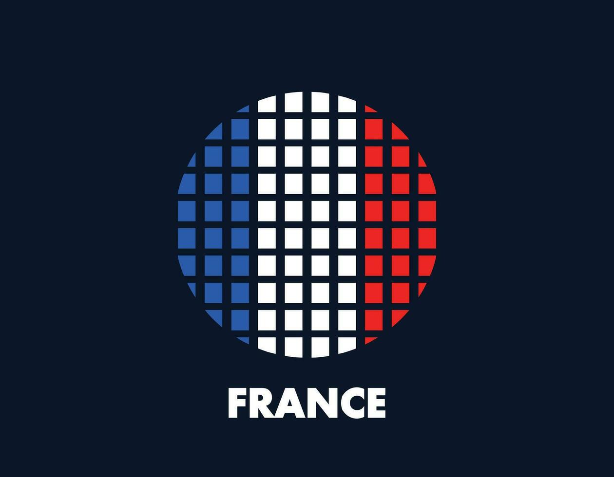 The France round flag icon. Design flag with the arrangement of squares that form a circle. Flag with blue, white, red. vector