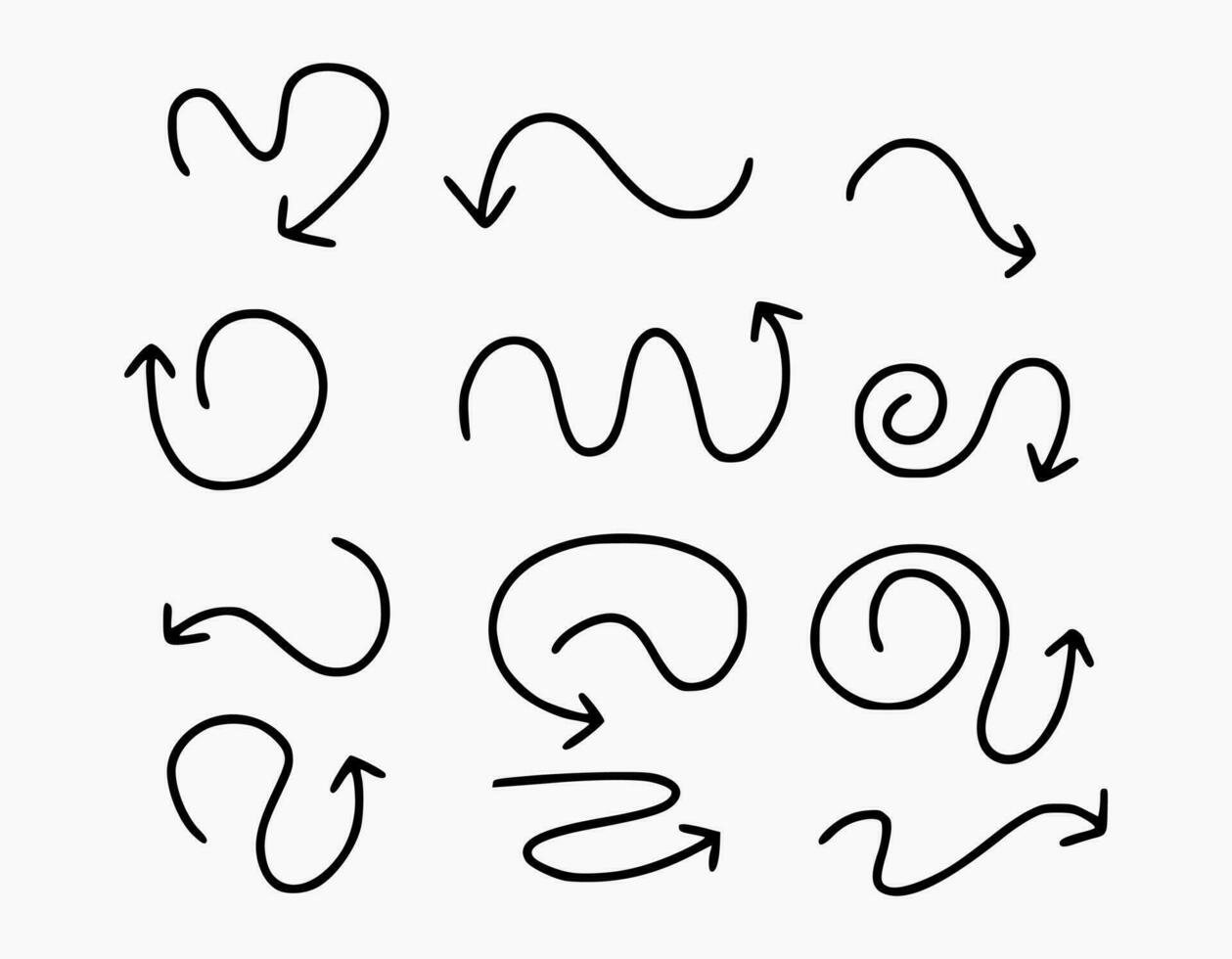 Set of hand drawn arrows. Simple doodle arrow with wavy lines. Scribble elements isolated on white background. vector