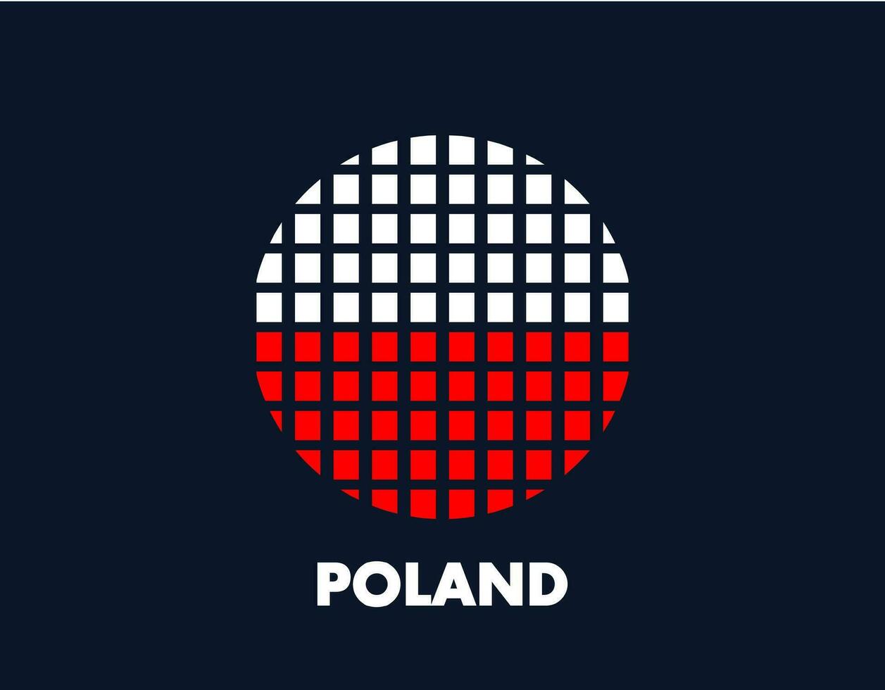 The Poland round flag icon. Design flag with the arrangement of squares that form a circle. Flag with white and red. vector