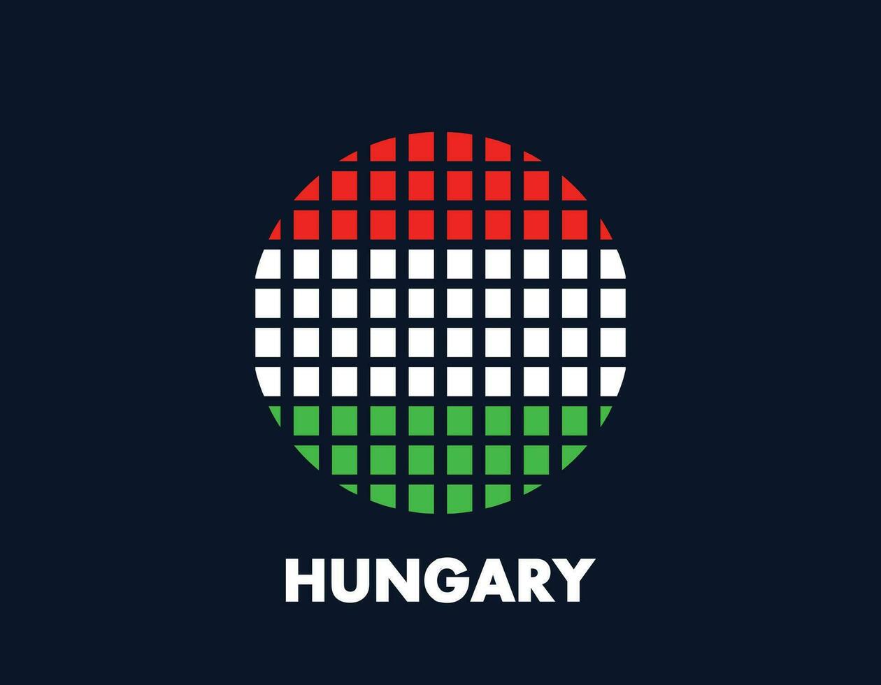 The Hungary round flag icon. Design flag with the arrangement of squares that form a circle. Flag with red, white, green. vector