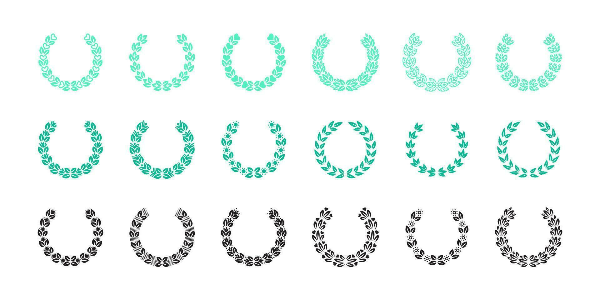 Awards branches icons set. Laurel wreath. Circular foliate laurels branches. Vector scalable graphics