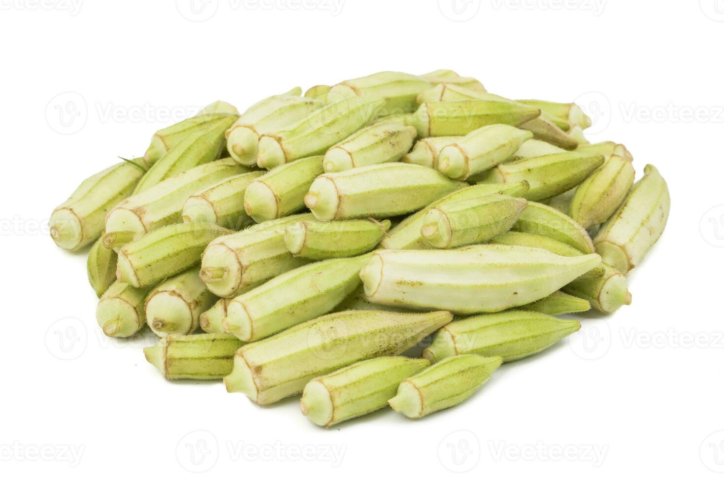 Heap of Green okra Vegetable or Lady Finger on White Background photo