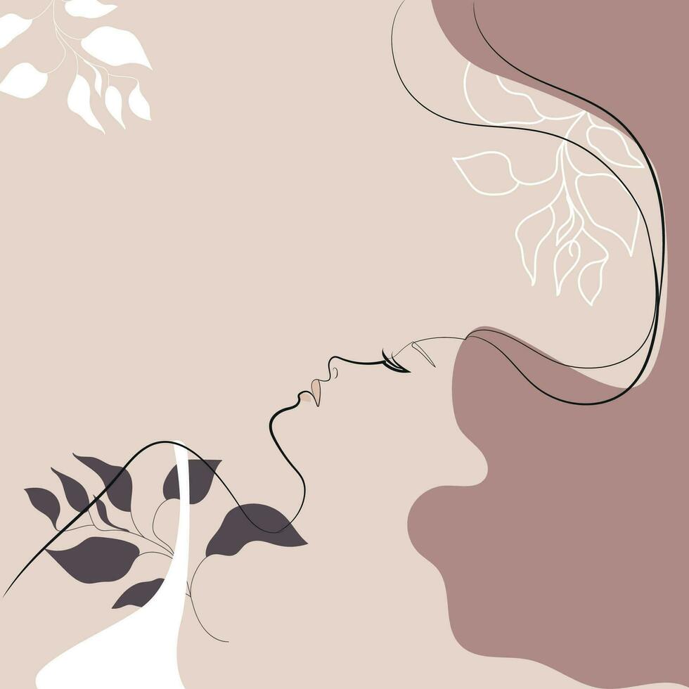 garabatear línea Arte mujer con resumen formas y floral elementos.abstractos delicado minimalista femenino diseño para impresión, redes sociales medios de comunicación post,cubierta,embalaje.belleza y Moda industria.vector vector