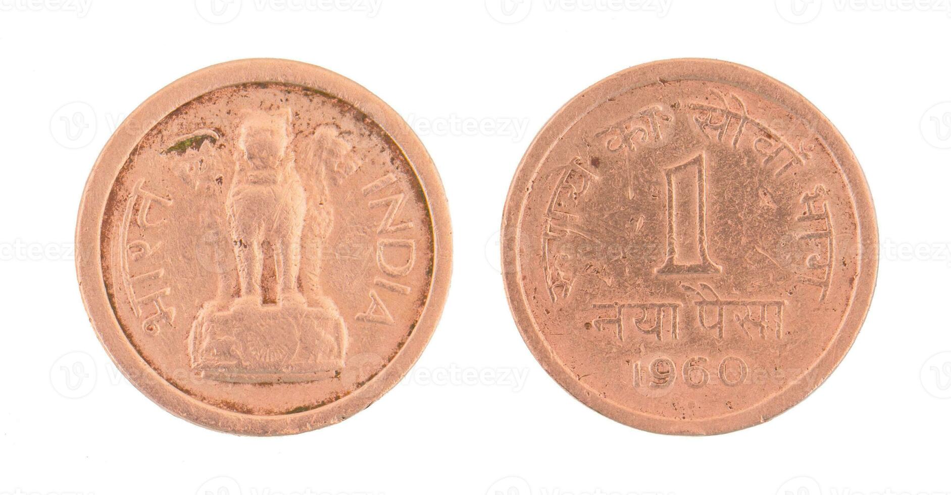 Indian old Coin or Indian Currency on White Background photo