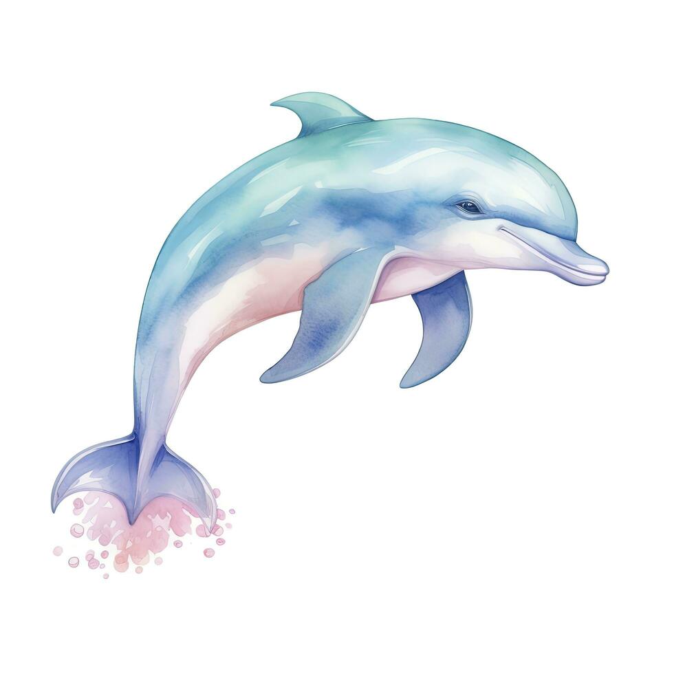 AI generated Watercolor fantasy Baby Dolphin clip art isolated white background. AI Generated photo
