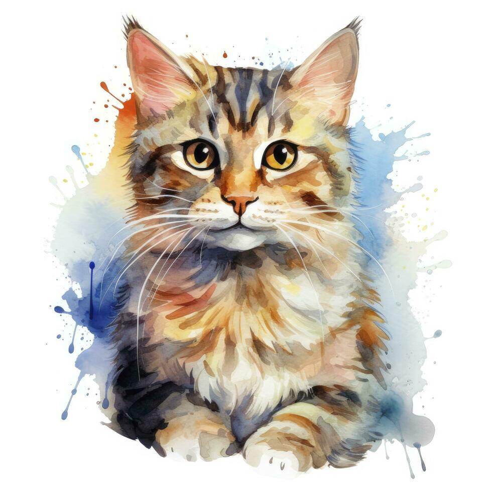 AI generated Watercolor cat clip art on white background. AI Generated photo