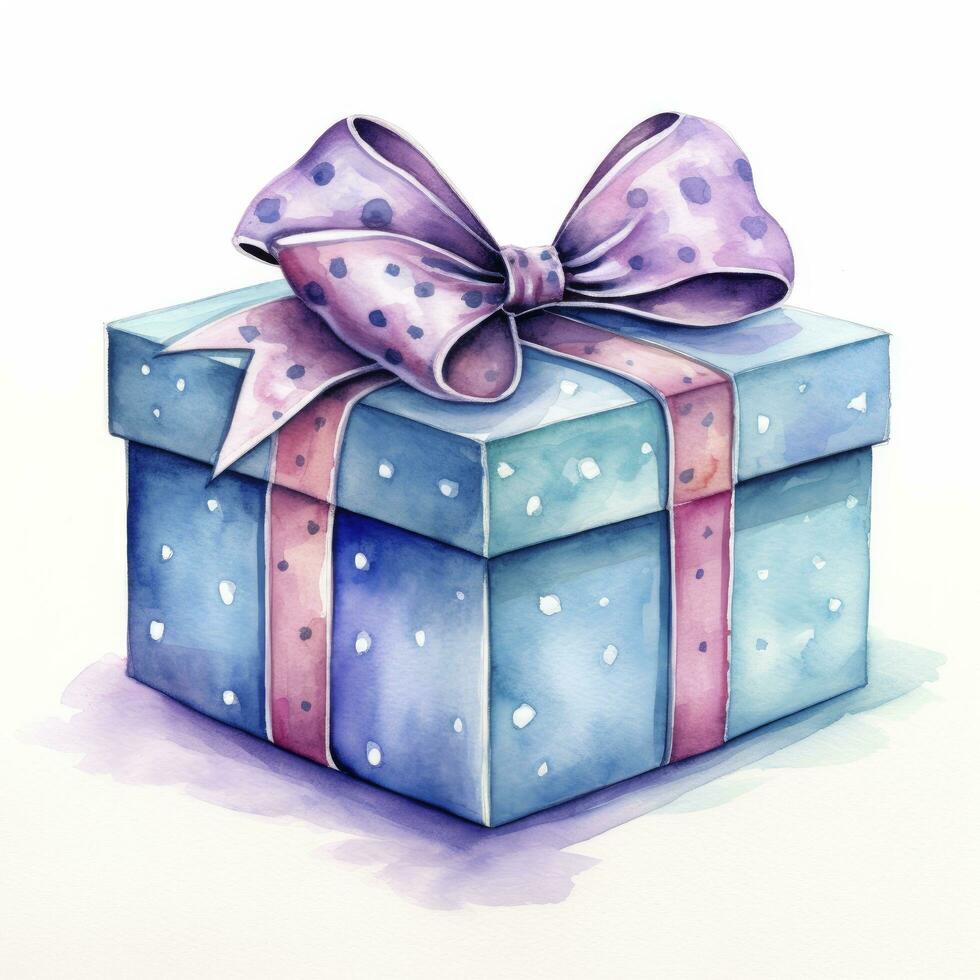 AI generated Watercolor birthday present with bow isolated on white background.  AI Generated photo