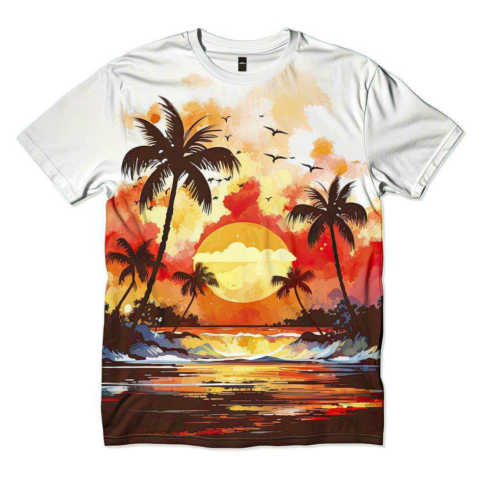 AI generated Tropical sunset for t-shirt design. AI Generated photo