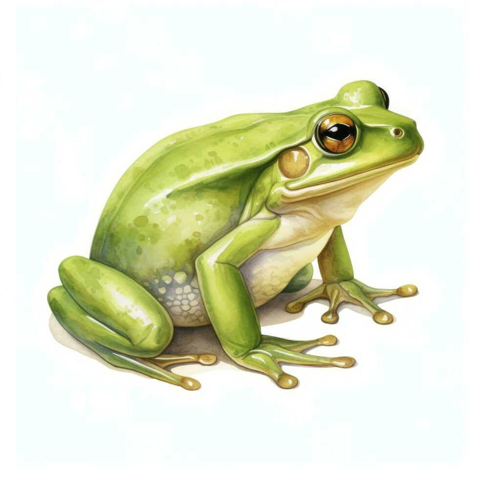 AI generated Watercolor green frog on white background.  AI Generated photo