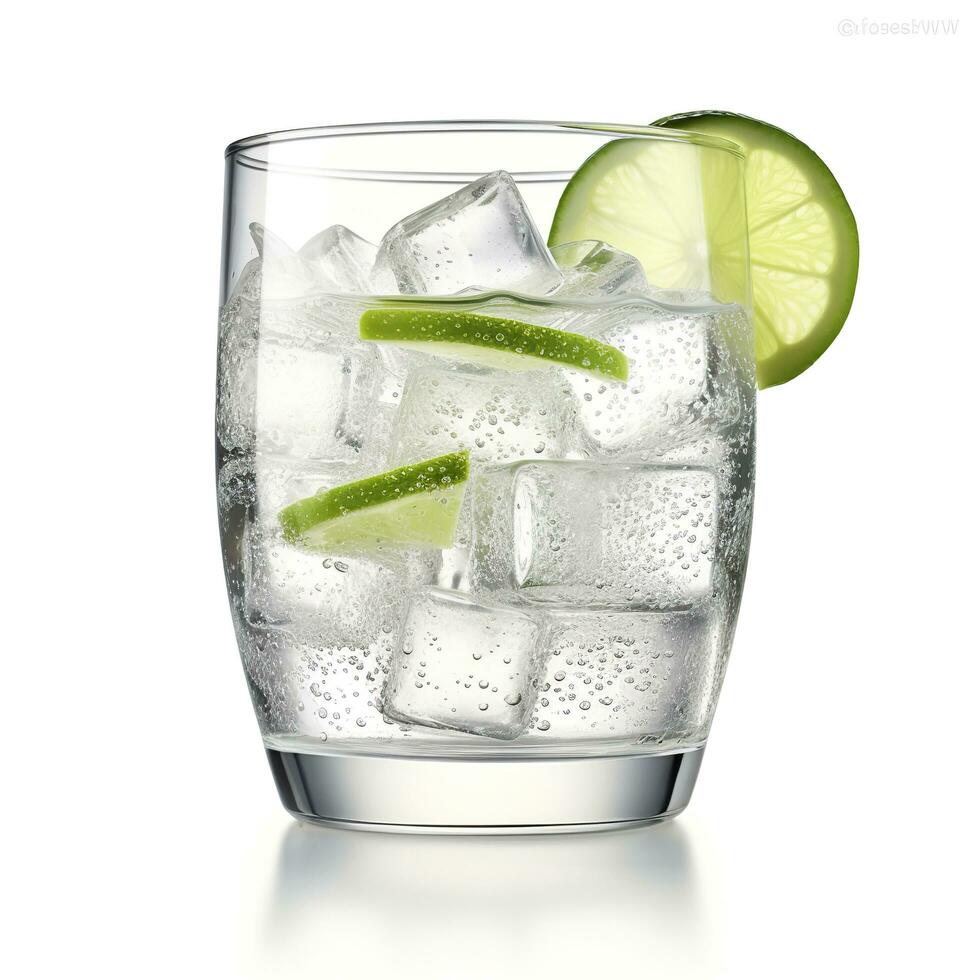 AI generated Gin tonic glass of water with ice isolated on white background. AI Generated photo