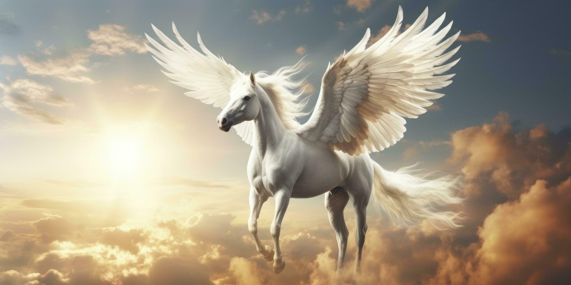 AI generated A white horse with wings. AI Generated photo