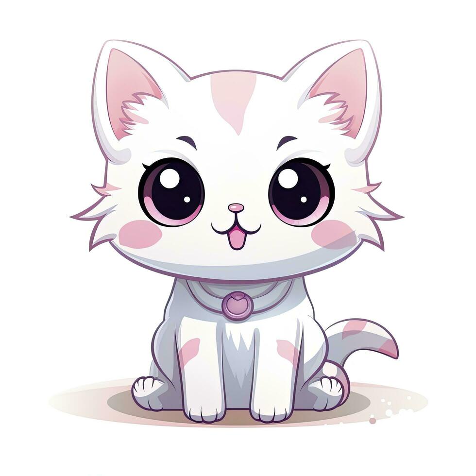 AI generated Cute Kawaii cat clipart icon white background. AI Generated photo