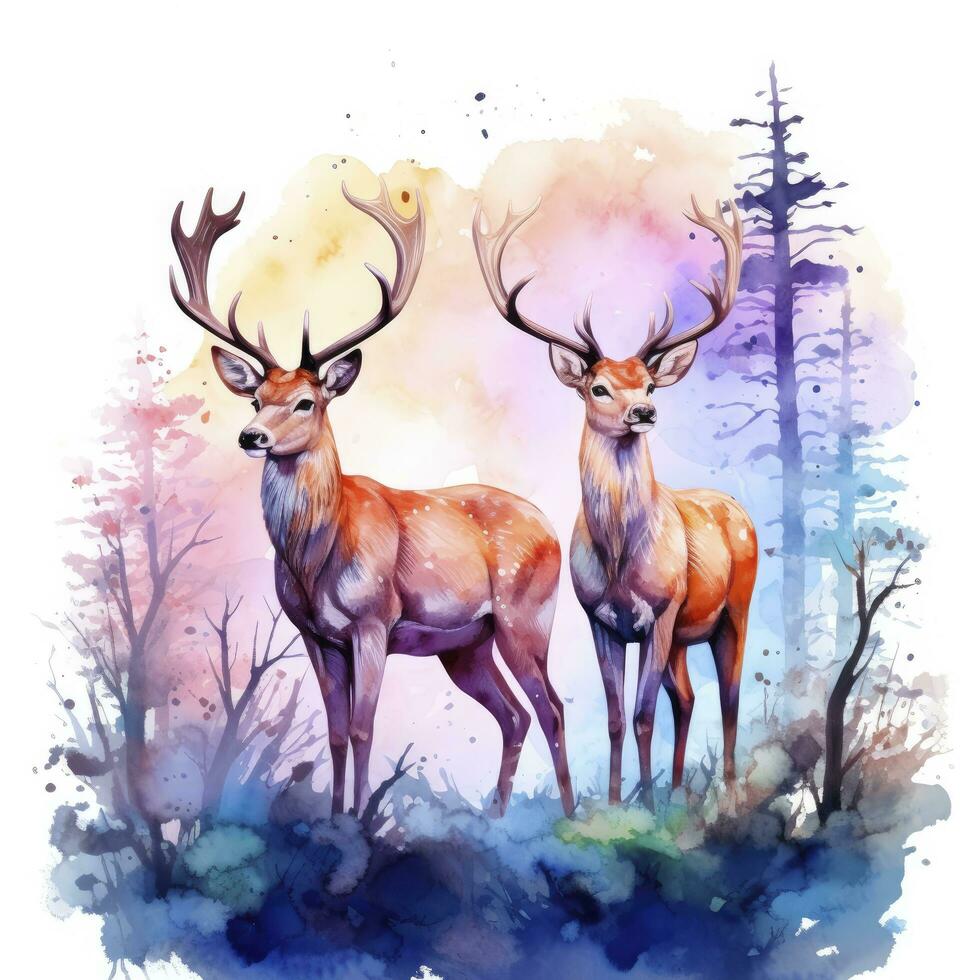 AI generated Colorful Deers in Forest. T-shirt design. AI Generated photo