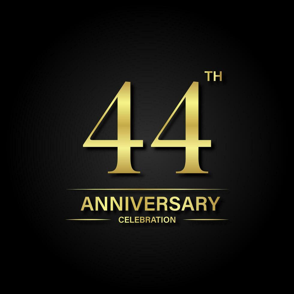 44th anniversary celebration with gold color and black background. Vector design for celebrations, invitation cards and greeting cards.