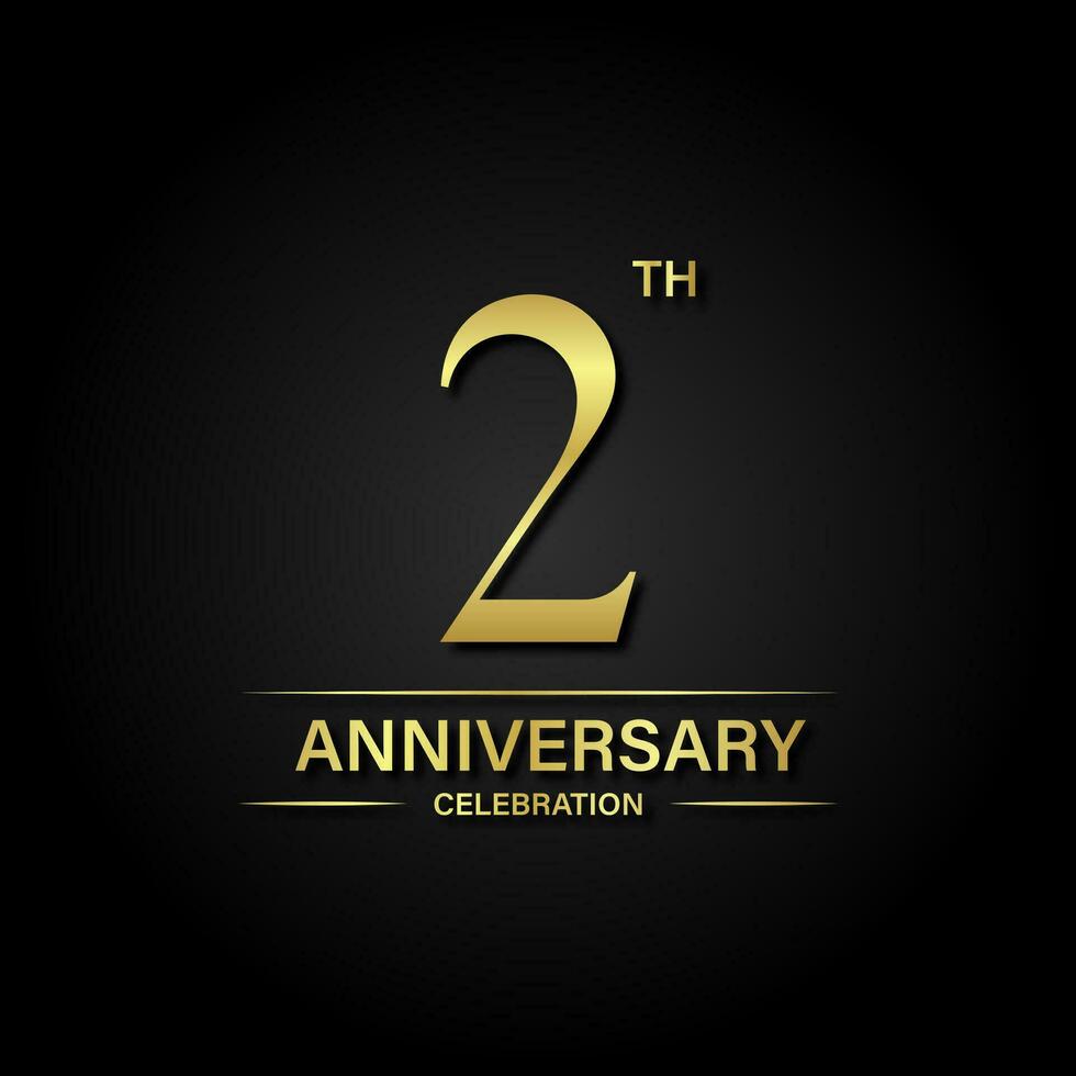 2th anniversary celebration with gold color and black background. Vector design for celebrations, invitation cards and greeting cards.